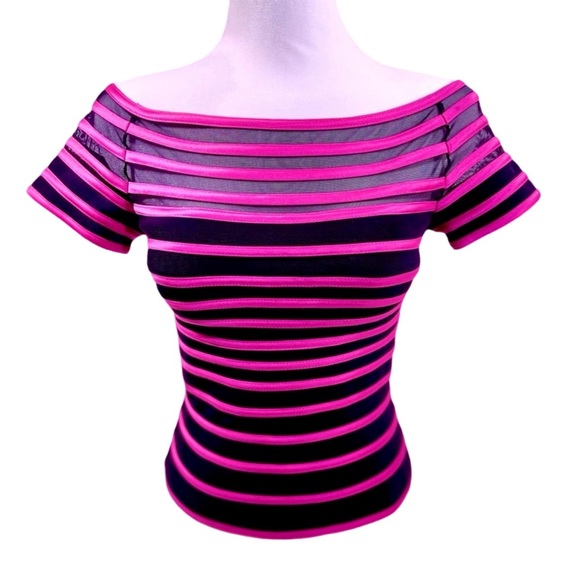 💗 Black Mesh/Pink Satin Striped Top • JS Collections - Picture 16 of 16